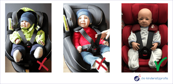 Bekleidung im Kindersitz Richtig und Falsch Darstellung Bekleidung im Kindersitz Richtig und Falsch Darstellung